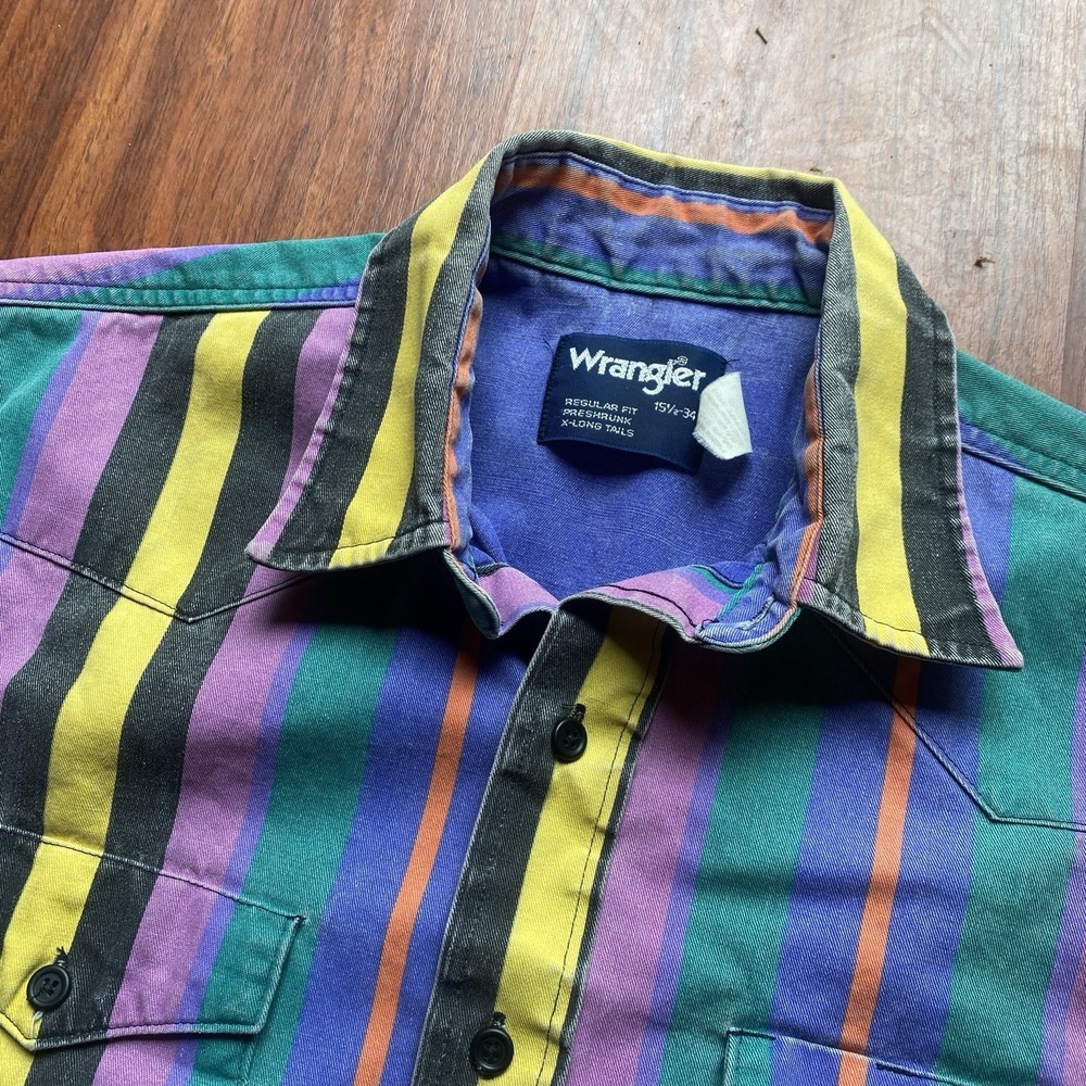 Vintage Wrangler Brushpopper Shirt 15.5 34 M Western Rodeo 80s 90s Striped